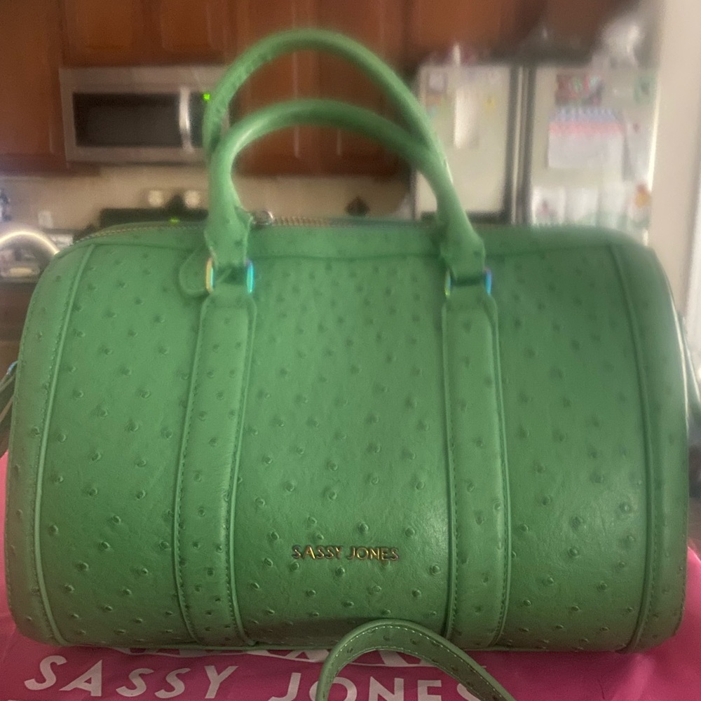 Sassy Jones pretty green pebble comes with shoulder strap and dust bag
